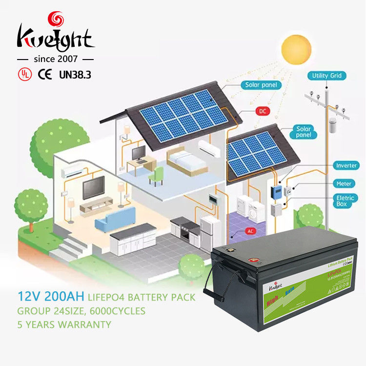 सोलर होम सिस्टम के लिए 12.8v 200ah 12V LiFePO4 बैटरी IP65 हाई साइकिल लाइफ बैटरी