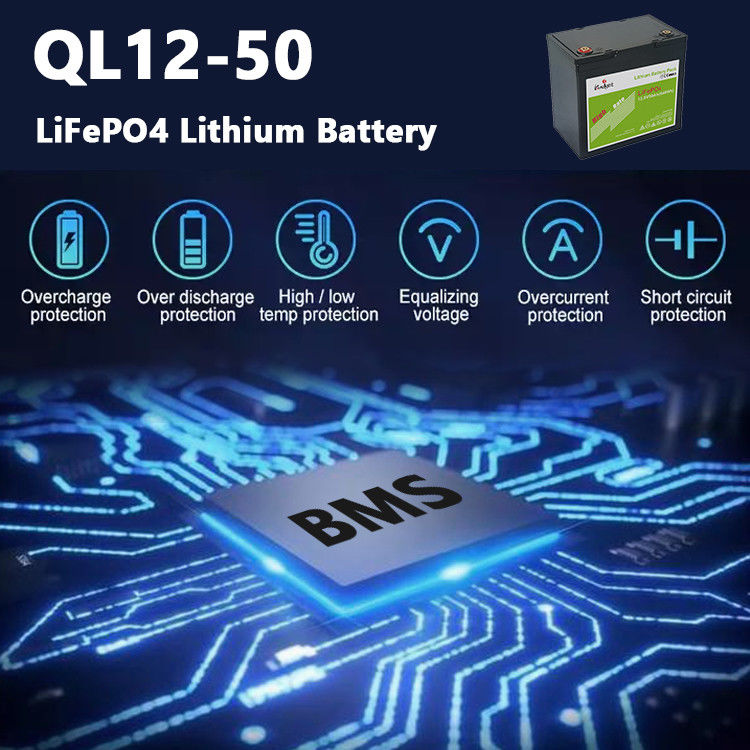 12.8v 50ah लिथियम बैटरी Bms Rv स्ट्रीट लाइट के लिए ग्रेड A पावर में निर्मित